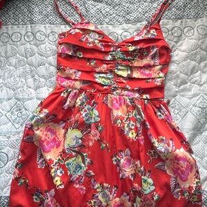 Floral Red Dress with Spaghetti Straps